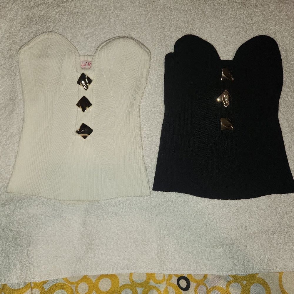 Women's Black and White Corset Tops 2 Pieces
